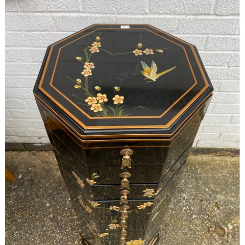 341 - A modern Chinese lacquered octagonal chest, fitted with twelve drawers -