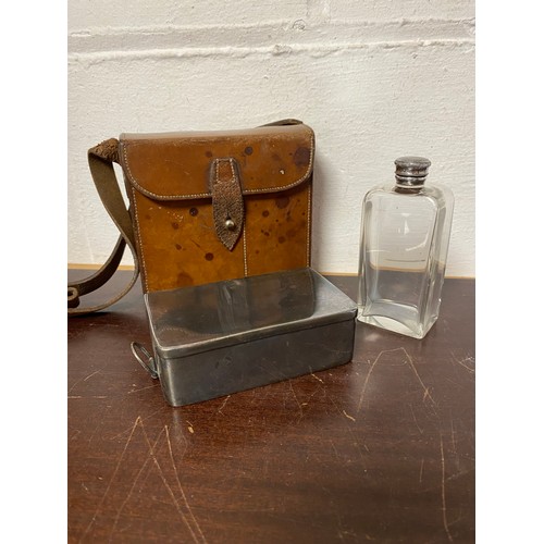 20 - An Edwardian travelling/campaign sandwich set, with James Dixon plated sandwich box and glass flask ... 