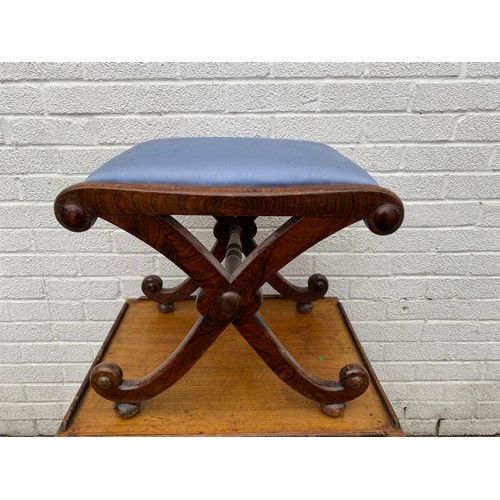 355 - A 19th century rosewood 'X' frame stool and an occasional table -