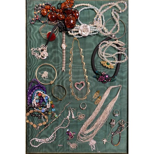 29 - A multi-strand silver bead necklace, stamped 925 and a quantity of costume jewellery -