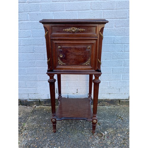 376 - Two French marble topped bedside cabinets (one missing door) -