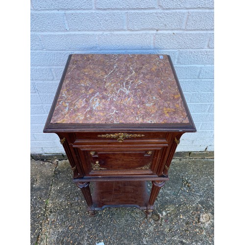 376 - Two French marble topped bedside cabinets (one missing door) -