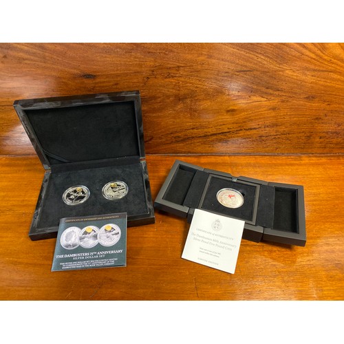 88 - A Dambusters 75th Anniversary silver dollar set, together with an 80th Anniversary silver proof £5 -