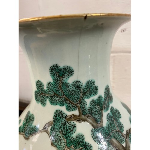 159 - A Chinese famille vert vase, enamelled with figures and flower, on stand (a/f) -