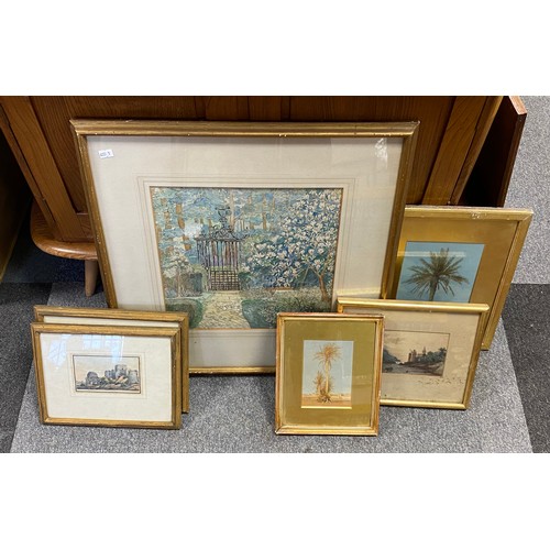 198 - A quantity of watercolours, including a study of a garden, two palm tree studies etc -