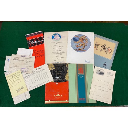 188 - Of Liner interest: a selection of Cunard and /Cunard White Star Line passenger lists, menus, notes e... 