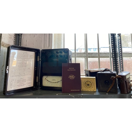 199 - A Weston Wattmeter, assorted cameras etc -