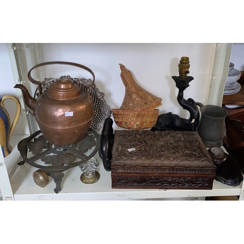 201 - A mixed lot, including carved harwood box, extending trivet, etc -
