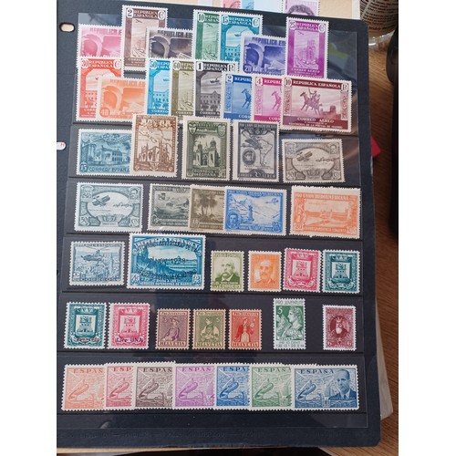 204 - Stamps: stock cards of Spanish, Swiss and American stamps -