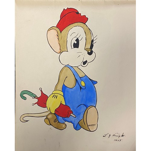 237 - An interesting 1930's sketch album by L J Knight, each page painted with a Disney character or scene... 