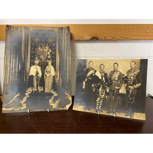 240 - An early 20th century photograph of King George V and Queen Mary, in state robes, together with anot... 