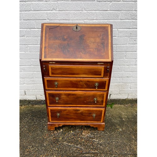 239 - A modern yew finish bureau, of small size, the fall front over three drawers and bracket feet -