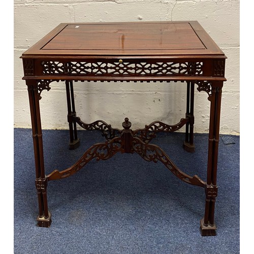 241 - A Chinese Chippendale style side table, the rectangular top with candle over carved frieze and simil... 