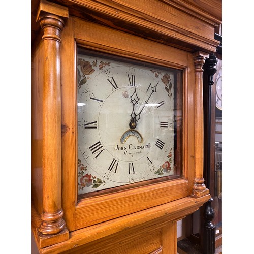 242 - A 19th century longcase clock, the painted dial signed for John Carmalt, Ringwood, with floral spand... 