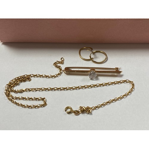 19 - A 9ct gold necklace (a/f), together with a bar brooch and a box of costume jewellery -