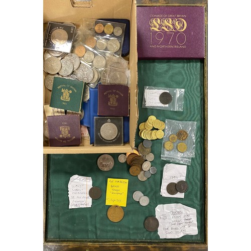 175 - Coins: mostly industrial, includes John 'Iron Mad' Williamson half penny, gaming tokens etc -