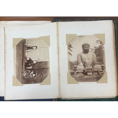 230 - A 19th century album of photographs, some hand tinted, of Japanese and Chinese subjects, including S... 