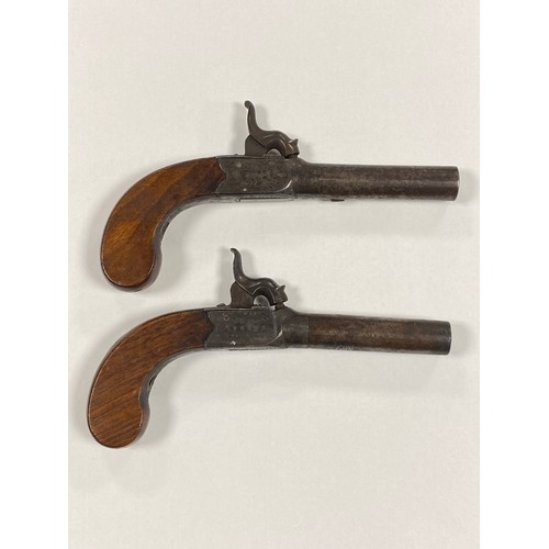 316 - A pair of percussion pocket pistols, by Smith, London, approximately 56 bore, turn off barrels and c... 