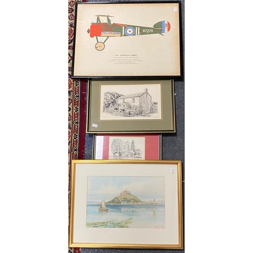 118 - An early 20th century watercolour of St Michael's Mount, signed Geoff May and dated 1915, with three... 