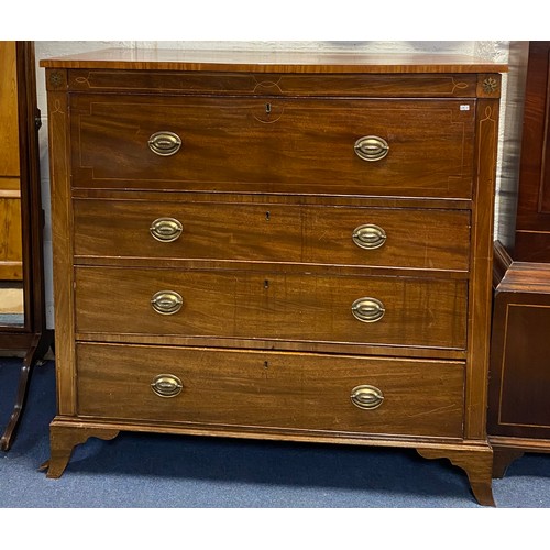 228 - A Georgian mahogany and crossbanded secretaire with inlaid detail, the fall front writing surface ov... 