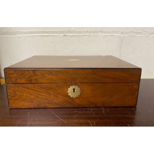 65 - A 19th century box, with brass mounts (interior a/f), with some contents -