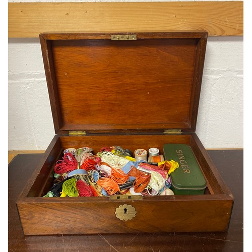 65 - A 19th century box, with brass mounts (interior a/f), with some contents -