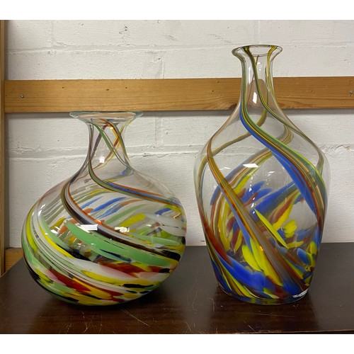 80 - Two large Murano glass vases, each with coloured trailing decoration -