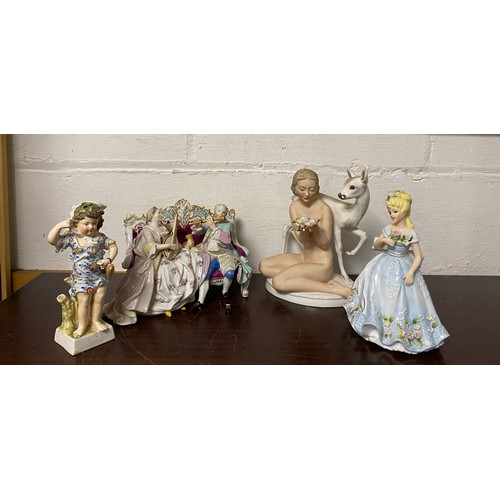 88 - A Meissen style figural group, together with other figures (some a/f) -