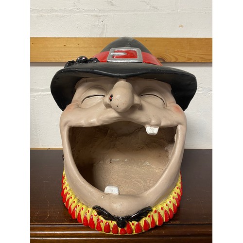 184 - A vintage fairground witch's head, wearing a black hat with spider, warty nose and gaping mouth -