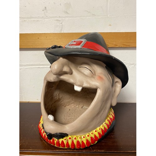 184 - A vintage fairground witch's head, wearing a black hat with spider, warty nose and gaping mouth -