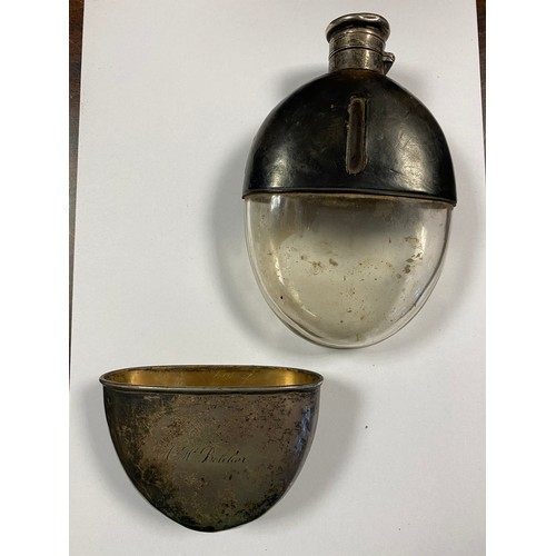 13 - A Victorian silver and glass spirit flask, hallmarks worn -