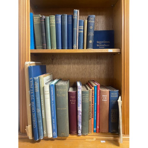 178 - Two shelves of books, mostly topographical including Winchester, Sussex and London interest -