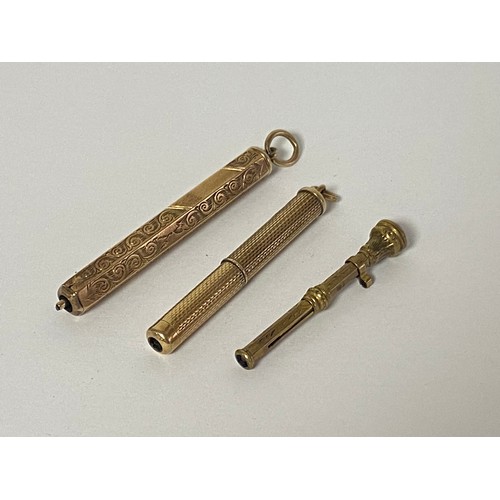 39 - A 9ct gold fob pencil, and two others, each in unmarked gold coloured case (3) -