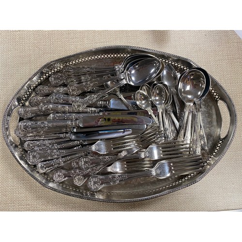 45 - A silver plated Kings Pattern canteen of cutlery, for eight, with a gallery tray -