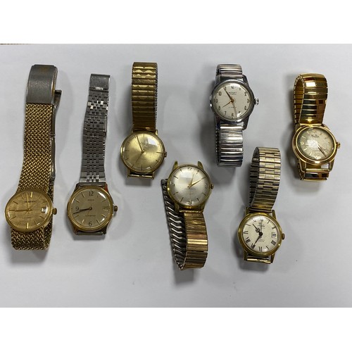 60 - A group of seven gent's wristwatches, including MuDu, Ronet and Elco -