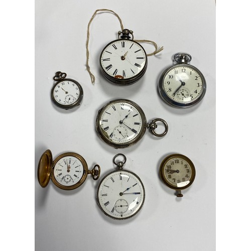 61 - A silver cased pocket watch with fusee movement and six other watches -