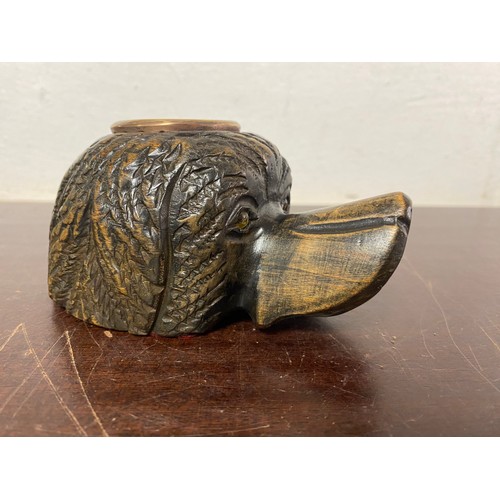 106 - A Black Forest carved dog head inkwell -