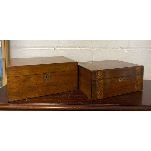109 - A 19th century lap desk and a 19th century inlaid jewellery box (interior a/f) -