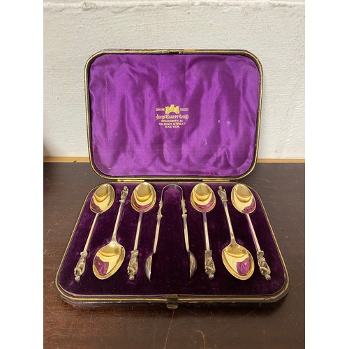 78 - A cased set of Victorian silver Apostle tongs and spoons, London 1877 -
