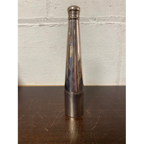 79 - A Victorian silver hunting flask, date letter rubbed, in the form of a bottle and cover, with cup -