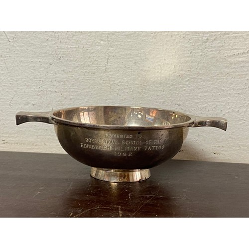 9 - A QEII Scottish silver quaich, with presentation inscription, Edinburgh 1961, together with a pair o... 