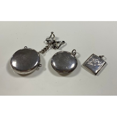 8 - A George V silver and enamel compact pendant, Birmingham 1912, with white and  burgundy guilloche co... 