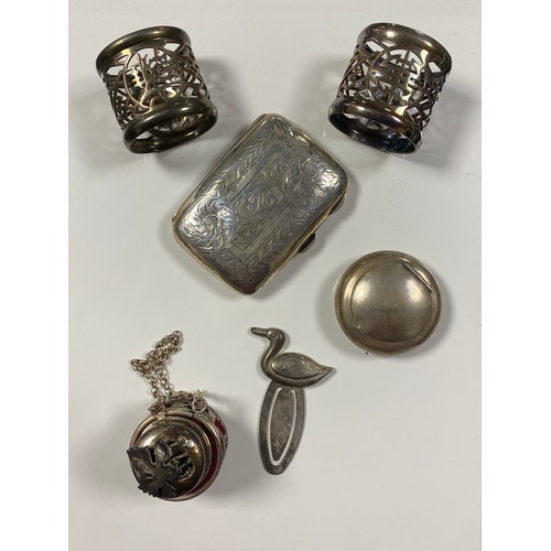 26 - A small quantity of silver and plated wares, to include silver cigarette case and squeeze action snu... 