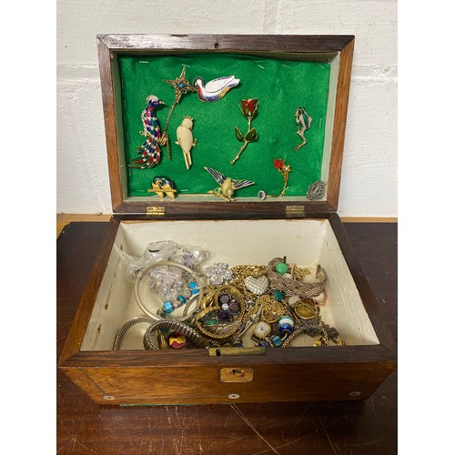 7 - A quantity of costume jewellery, in a 19th Century rosewood box -