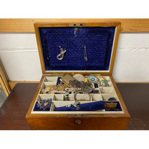 8 - A quantity of costume jewellery, in a 19th Century walnut box -