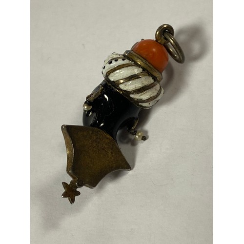 14 - A 19th century enamel and gem set blackamoor pendant -