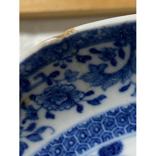 142 - A Chinese blue and white plate, octagonal and painted with a landscape scene  -