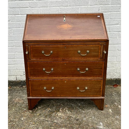 393 - A reproduction mahogany and inlaid bureau -