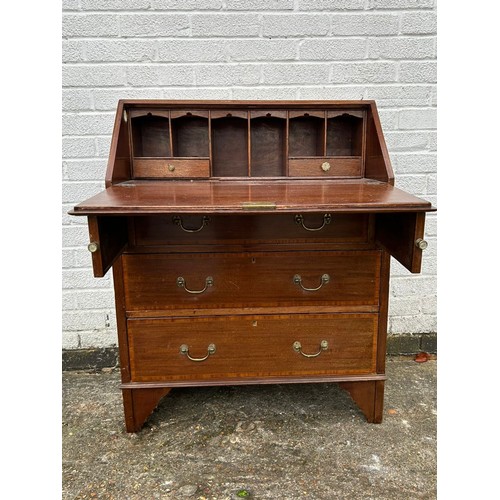 393 - A reproduction mahogany and inlaid bureau -