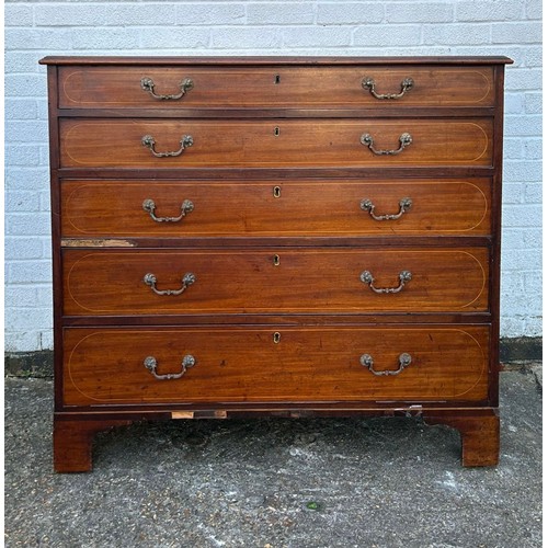 411 - A 19th Century mahogany and inlaid chest , fitted with five graduated drawers -